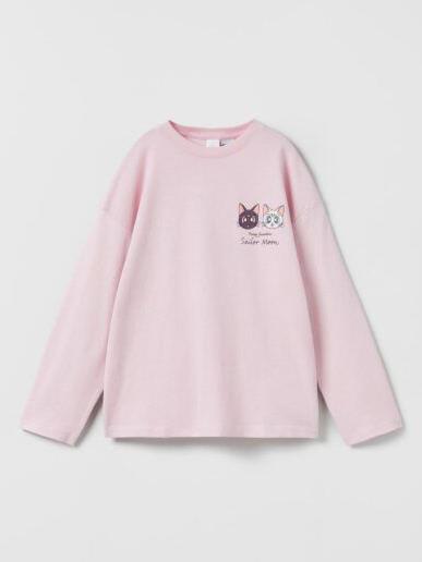 SLRMOON Kız Çocuk Pembe Uzun Kol T-Shirt