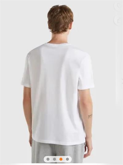 Benetton Beyaz Erkek Baskılı Erkek T-Shirt Bisiklet Yaka Basic