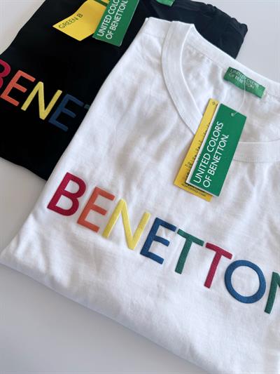 Benetton Beyaz Erkek Baskılı Erkek T-Shirt Bisiklet Yaka Basic