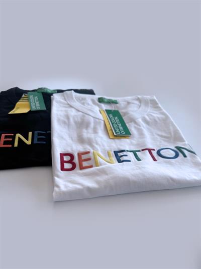 Benetton Beyaz Erkek Baskılı Erkek T-Shirt Bisiklet Yaka Basic