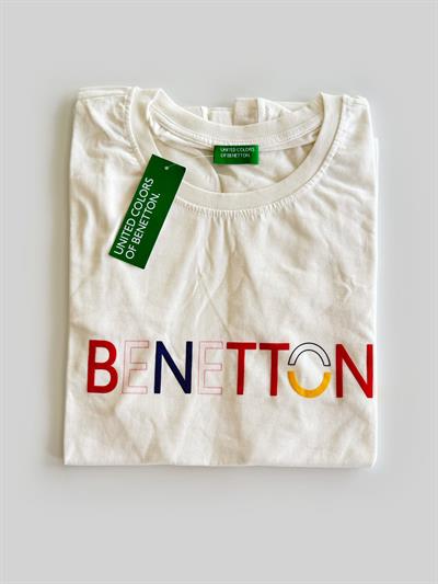 Benetton Ekru Baskılı Kadın Kısakol T-Shirt