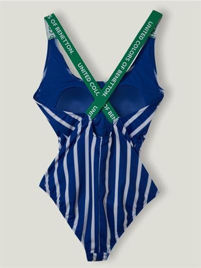 Benetton Mavi Çizgili Kadın Mayo