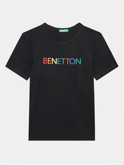 Benetton Siyah Erkek Baskılı Erkek T-Shirt Bisiklet Yaka Basic