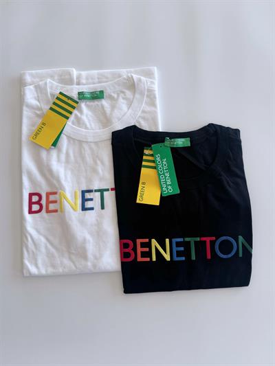 Benetton Siyah Erkek Baskılı Erkek T-Shirt Bisiklet Yaka Basic