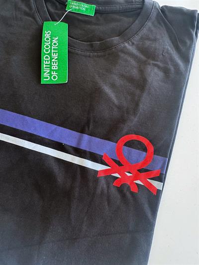 Benetton Siyah Erkek Logo Baskılı Erkek T-Shirt Bisiklet Yaka Basic