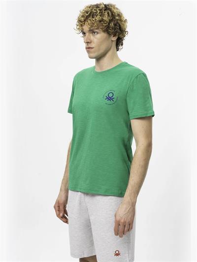 Benetton Yeşil Erkek T-Shirt Bisiklet Yaka Basic