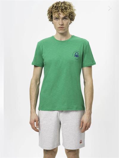 Benetton Yeşil Erkek T-Shirt Bisiklet Yaka Basic