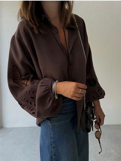 BYMN Kahve Nakışlı Gömlek