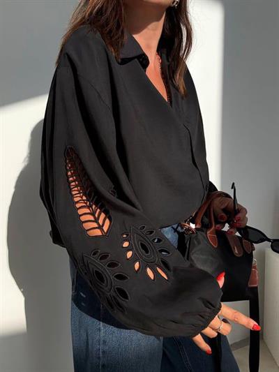 BYMN Siyah Nakışlı Gömlek