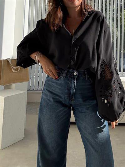 BYMN Siyah Nakışlı Gömlek