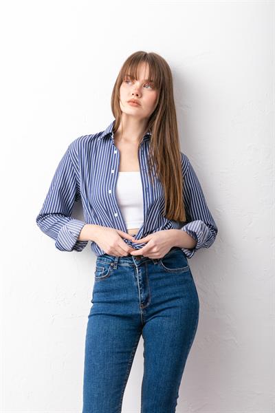 RLP Çizgli Mavi Gömlek