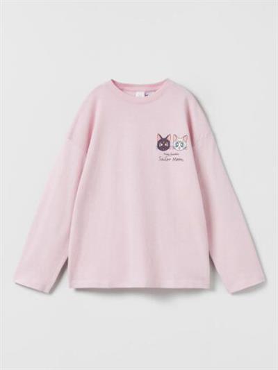 SLRMOON Kız Çocuk Pembe Uzun Kol T-Shirt