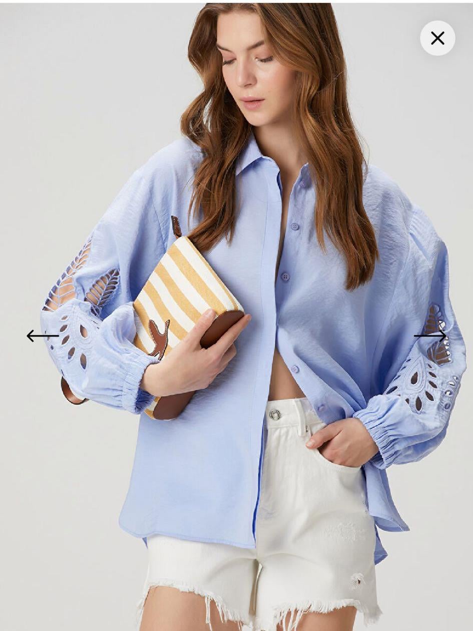 BYMN Bayan NAKISLI Mavi Gömlek