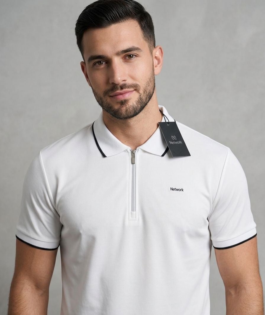 NTWRK Beyaz Polo Yaka Tişört