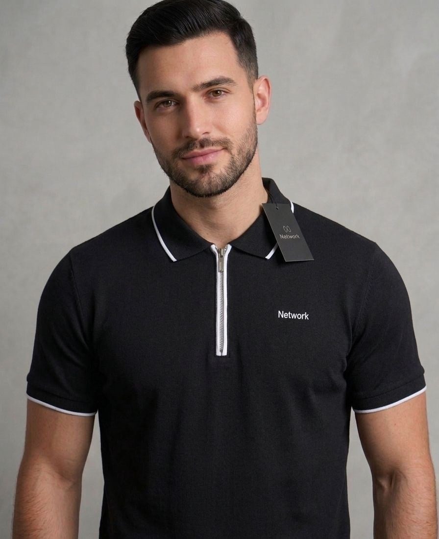 NTWRK Siyah Polo Yaka Tişört