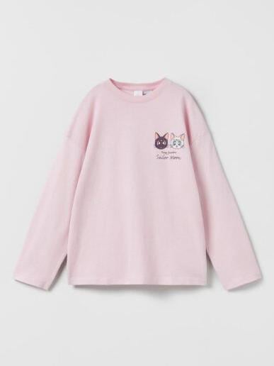 SLRMOON Kız Çocuk Pembe Uzun Kol T-Shirt