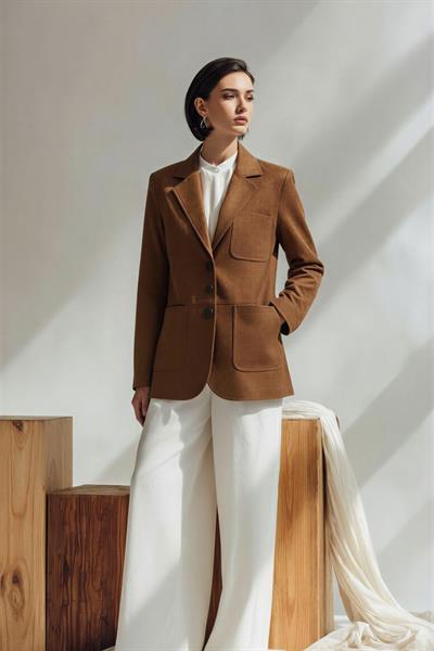 4780 Kadın Normal Kesim Suni Süet Blazer Ceket Kahve | Mixray.com