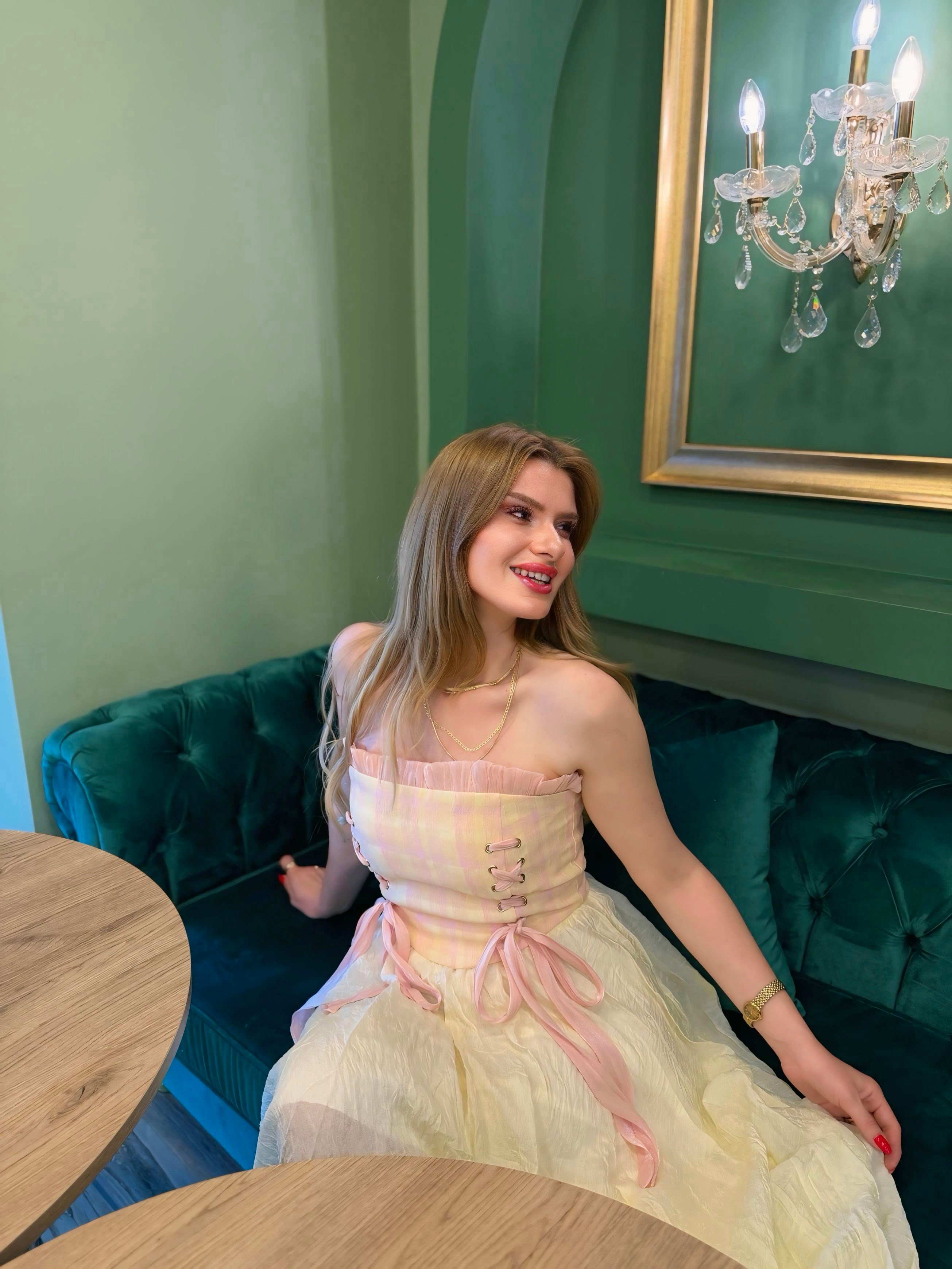 BüstiyerVintage Muse Pembe Ekose Tasarım Korse Büstiyer