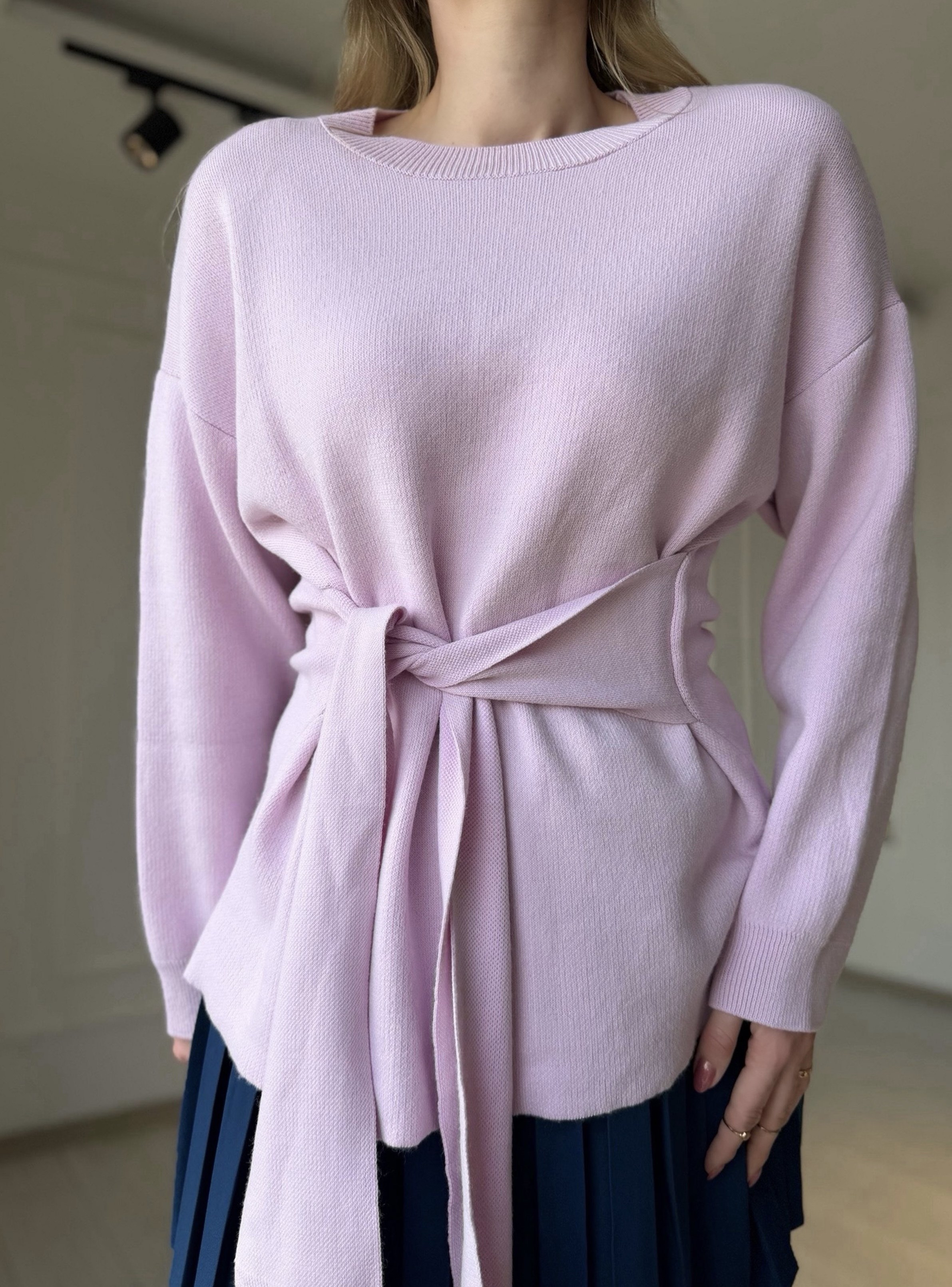 Kazak & HırkaPembe Bisiklet Yaka Kuşak Bağlamalı Oversize Kazak