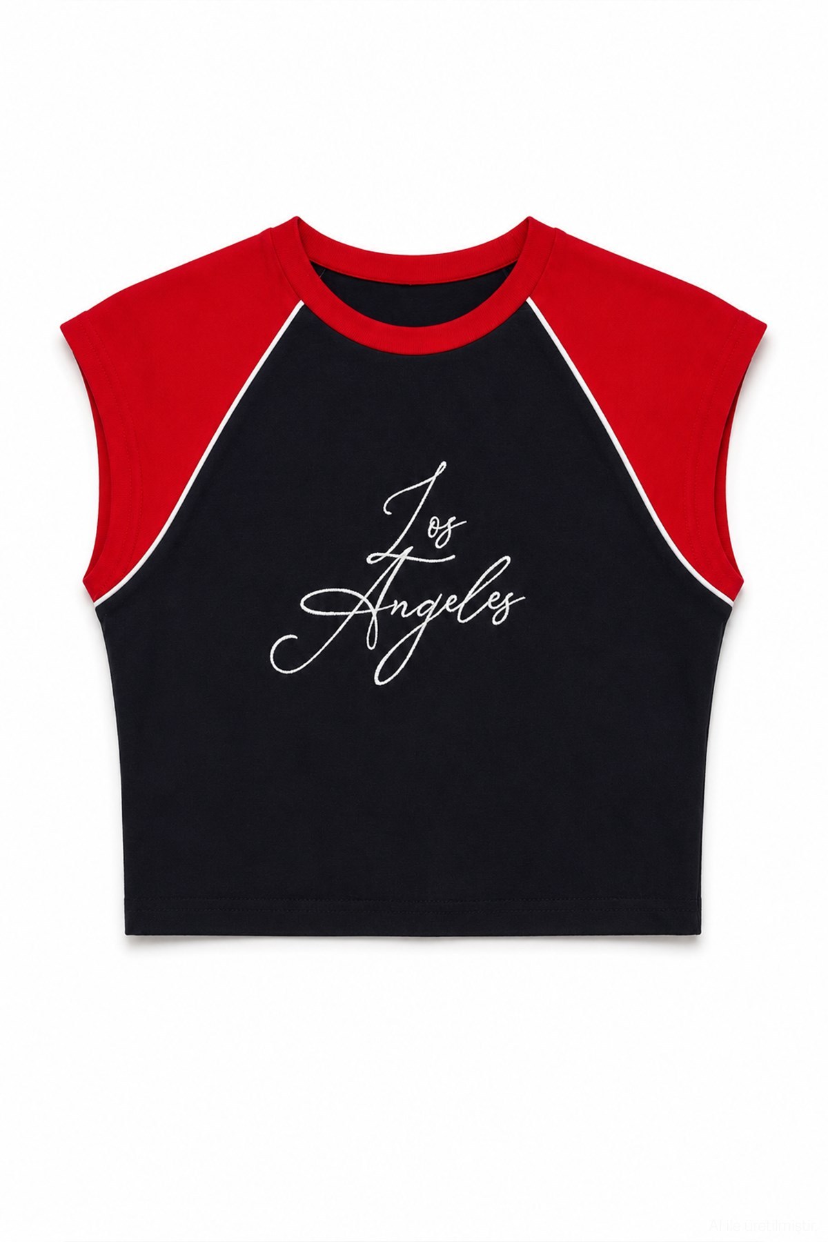 BluzLacivert Nakış Detaylı Crop T-Shirt 