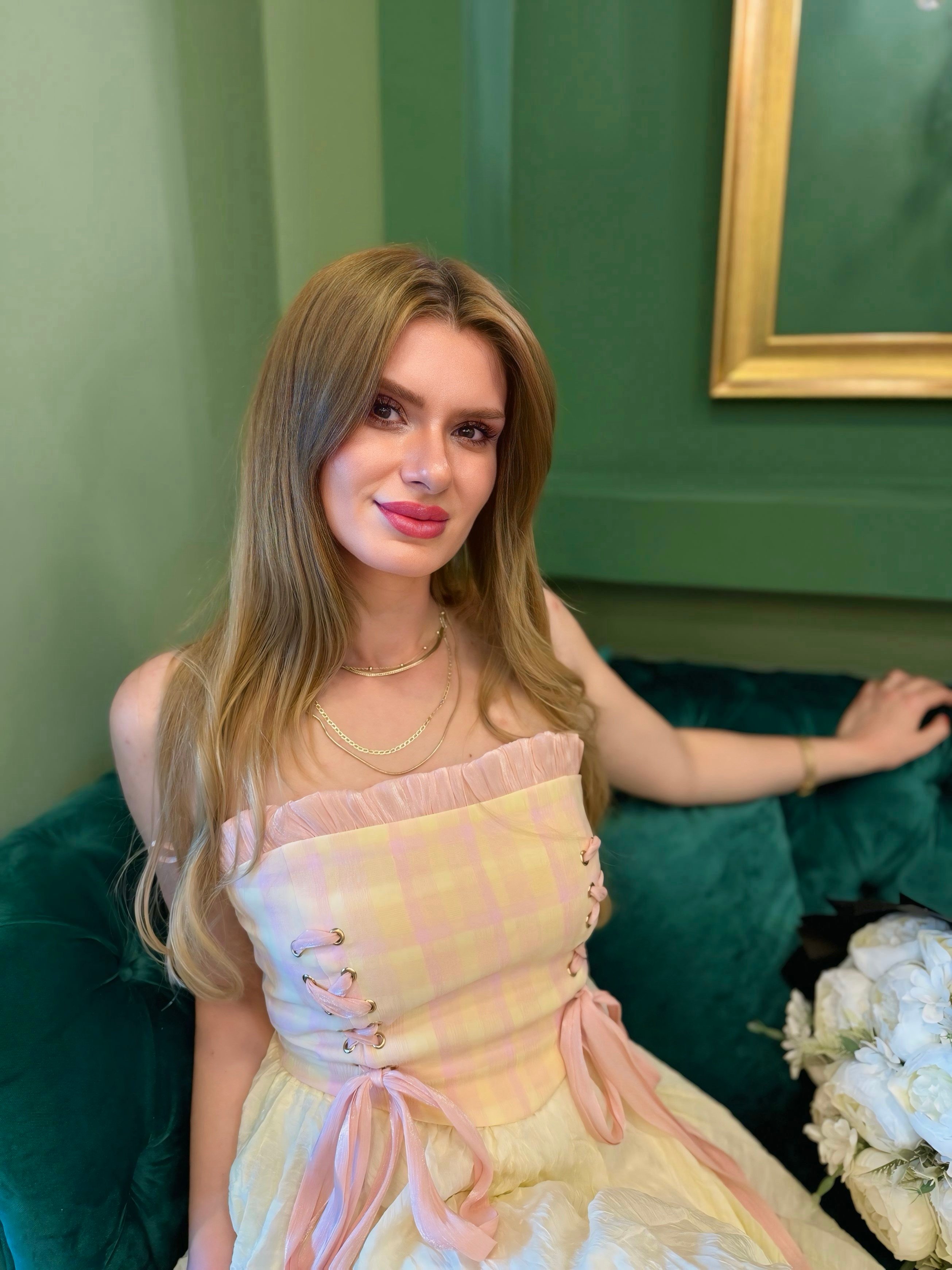 BüstiyerVintage Muse Pembe Ekose Tasarım Korse Büstiyer
