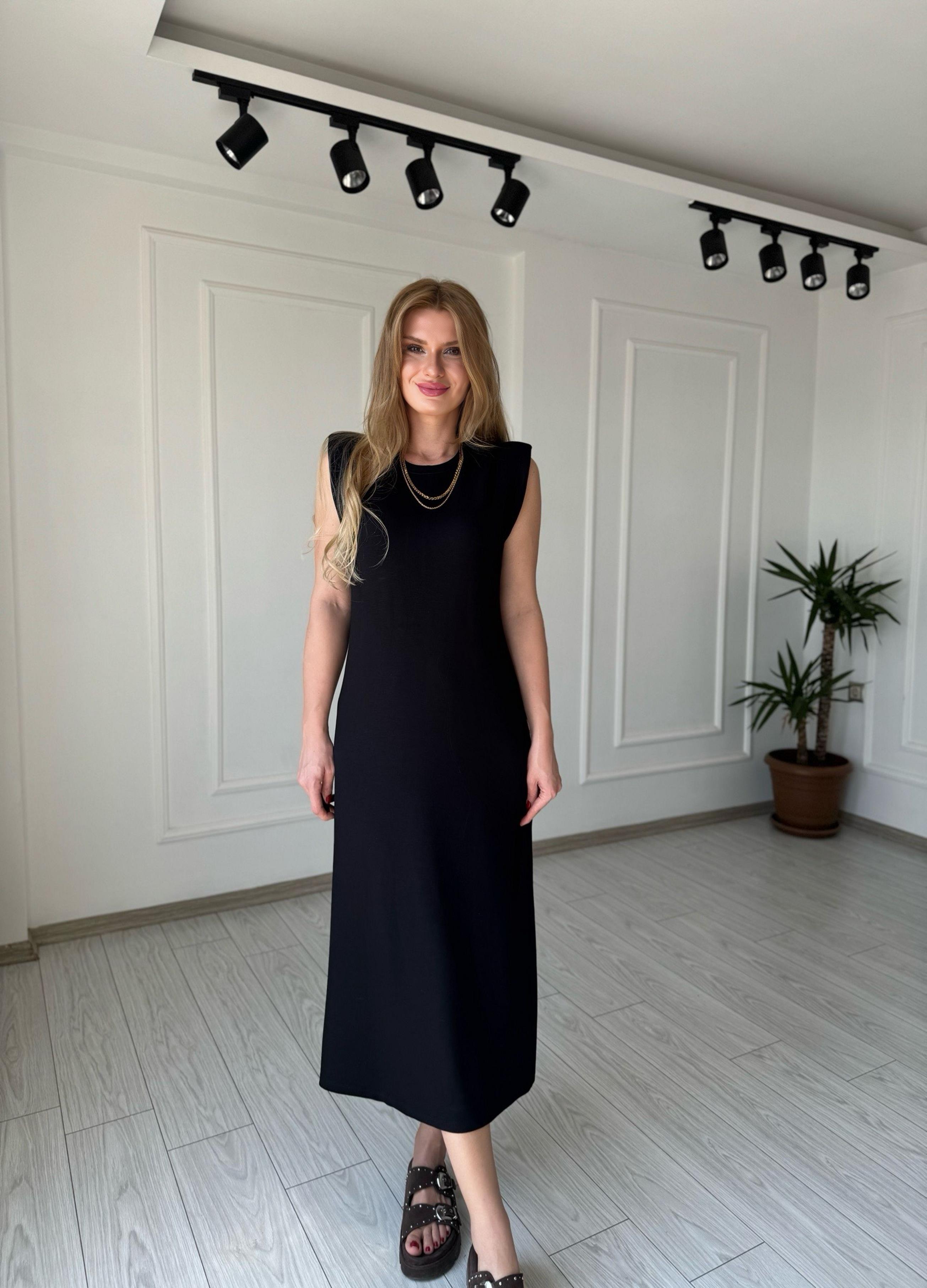ELBİSEAlina Modal Kumaş Vatkalı Maxi Basic Elbise - Siyah