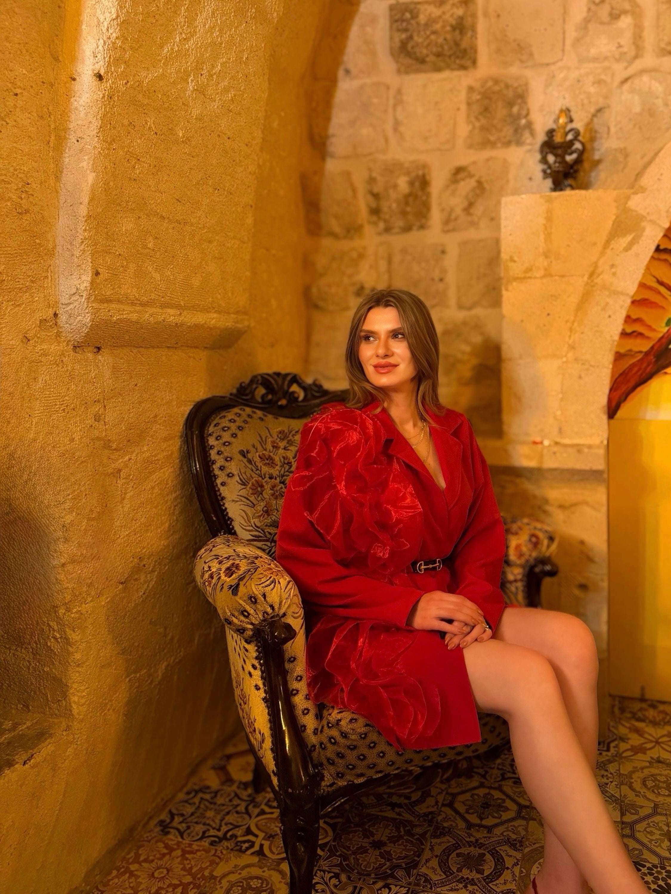 ELBİSEİthal Tül Volan Detaylı Kırmızı Ceket Elbise