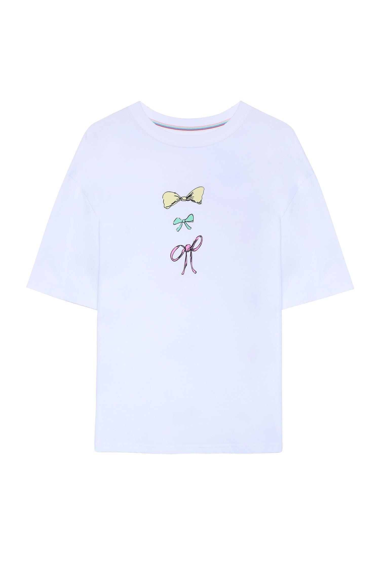 Fiyonk Baskı Detaylı Oversize T-shirt - BeyazTshirtFiyonk Baskı Detaylı Oversize T-shirt - Beyaz