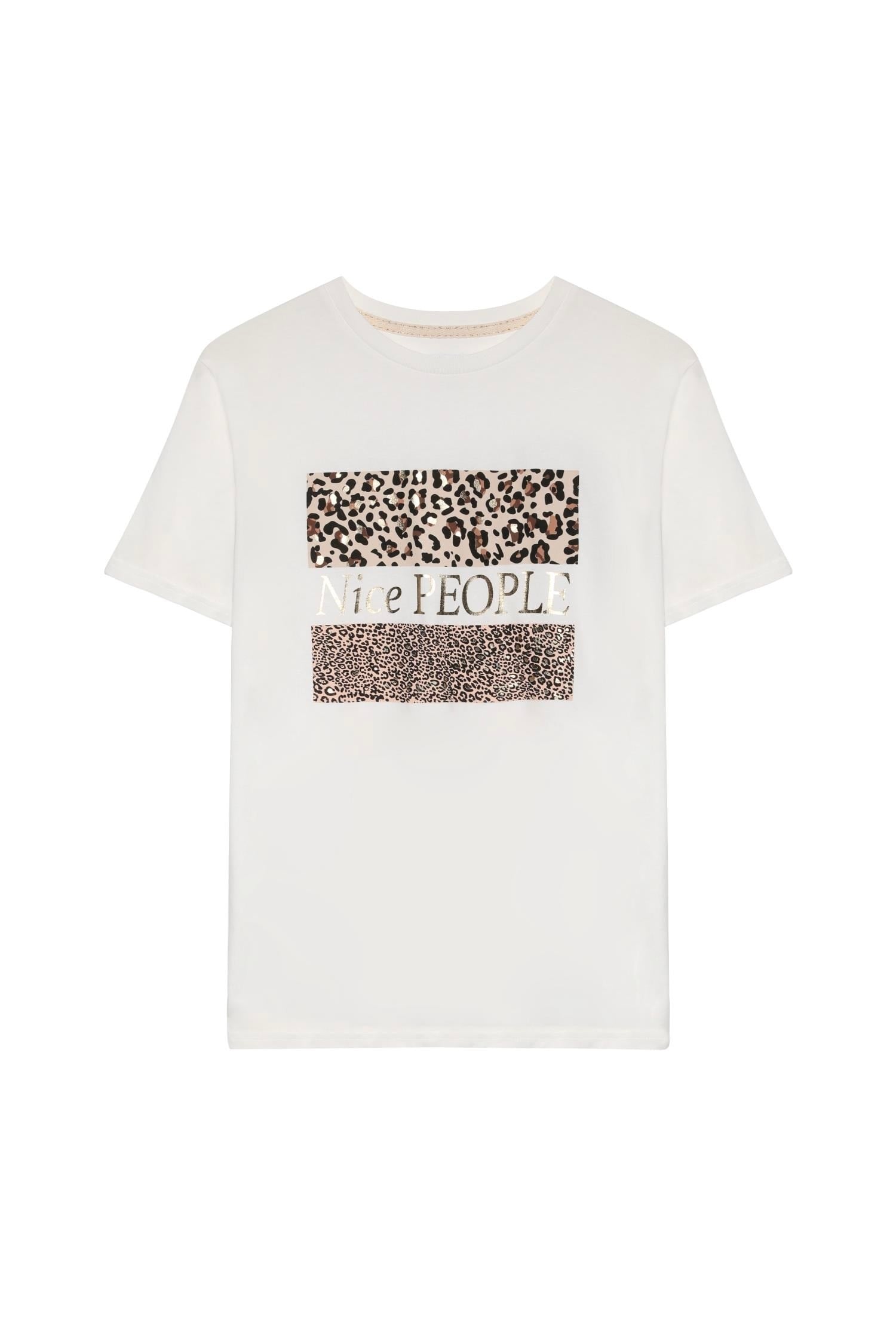 Gold Leopar Baskı Detaylı T-shirt - EkruTshirtGold Leopar Baskı Detaylı T-shirt - Ekru