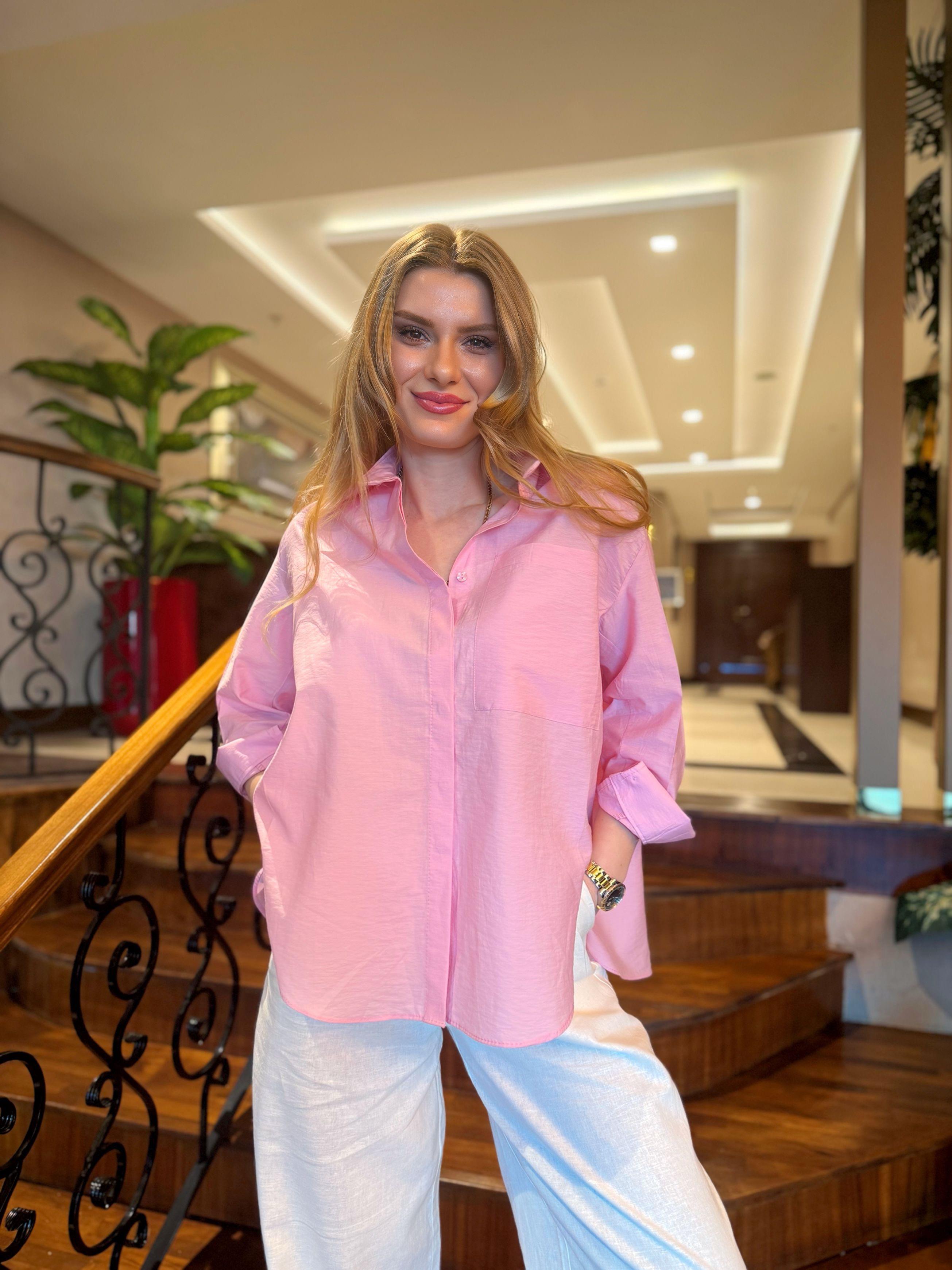 GömlekOversize Poplin Gömlek - Pembe 