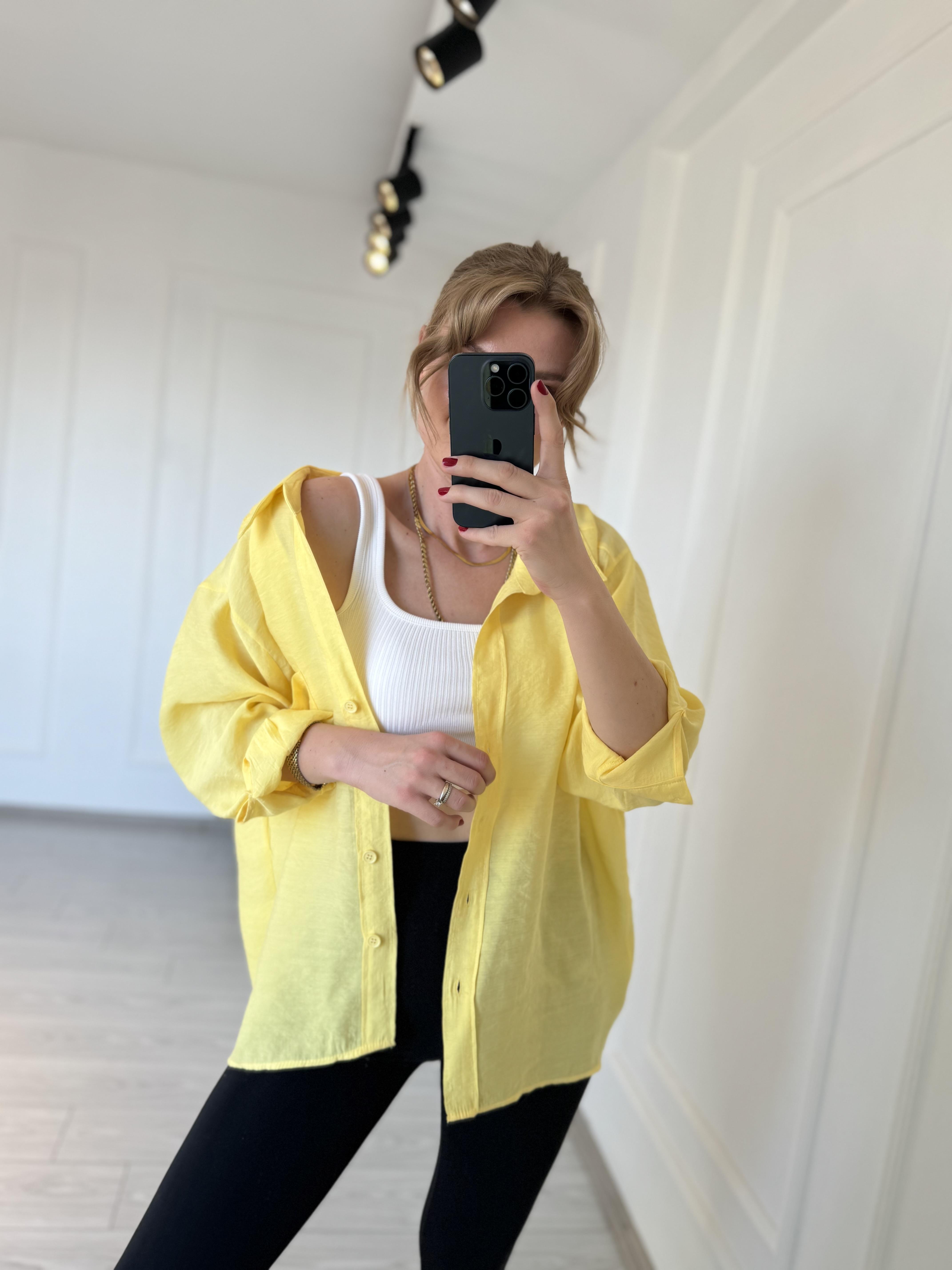 GömlekTensel Kumaş Oversize Gömlek - Limon Çiçeği