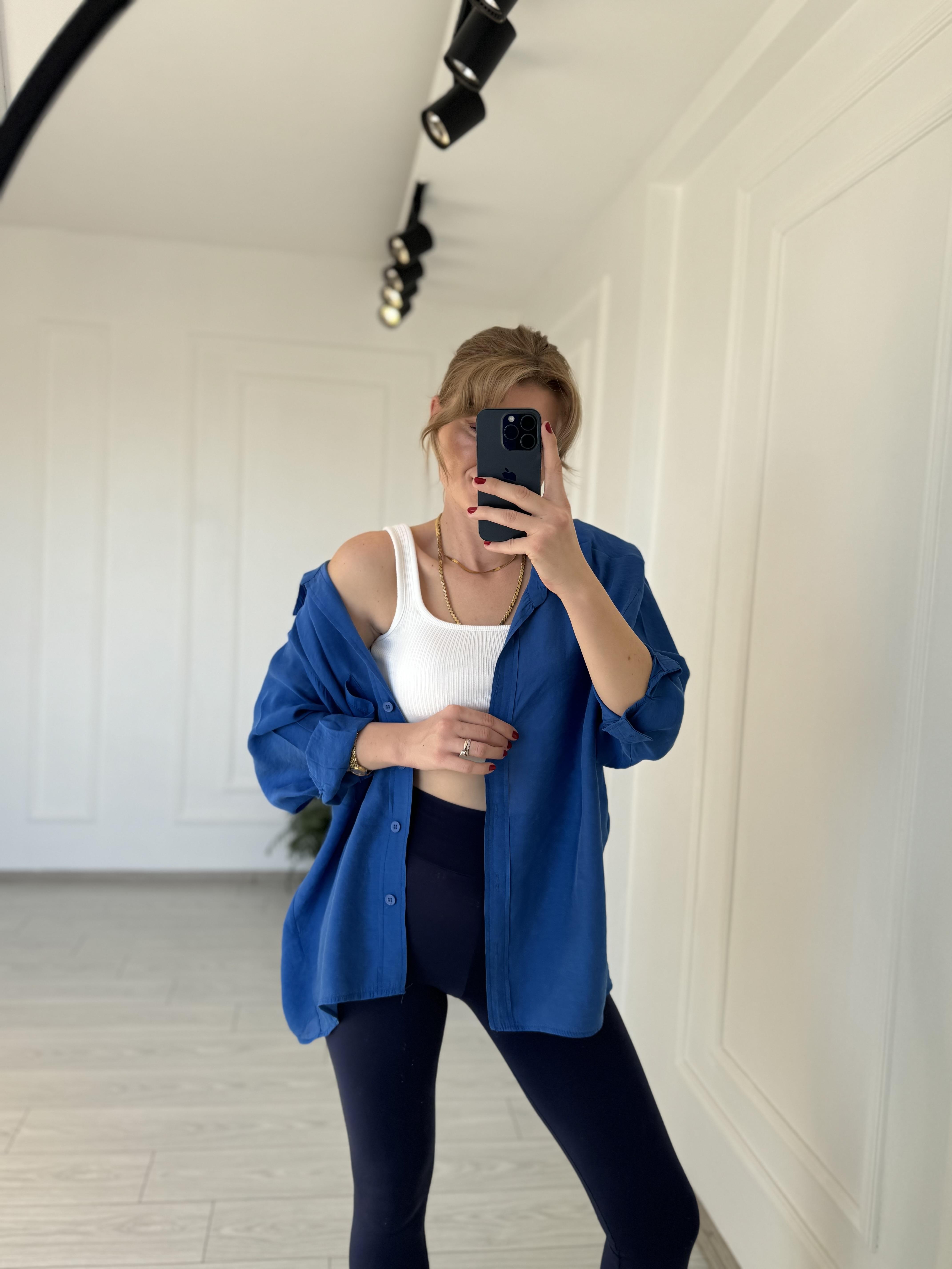 GömlekTensel Kumaş Oversize Gömlek - Saks
