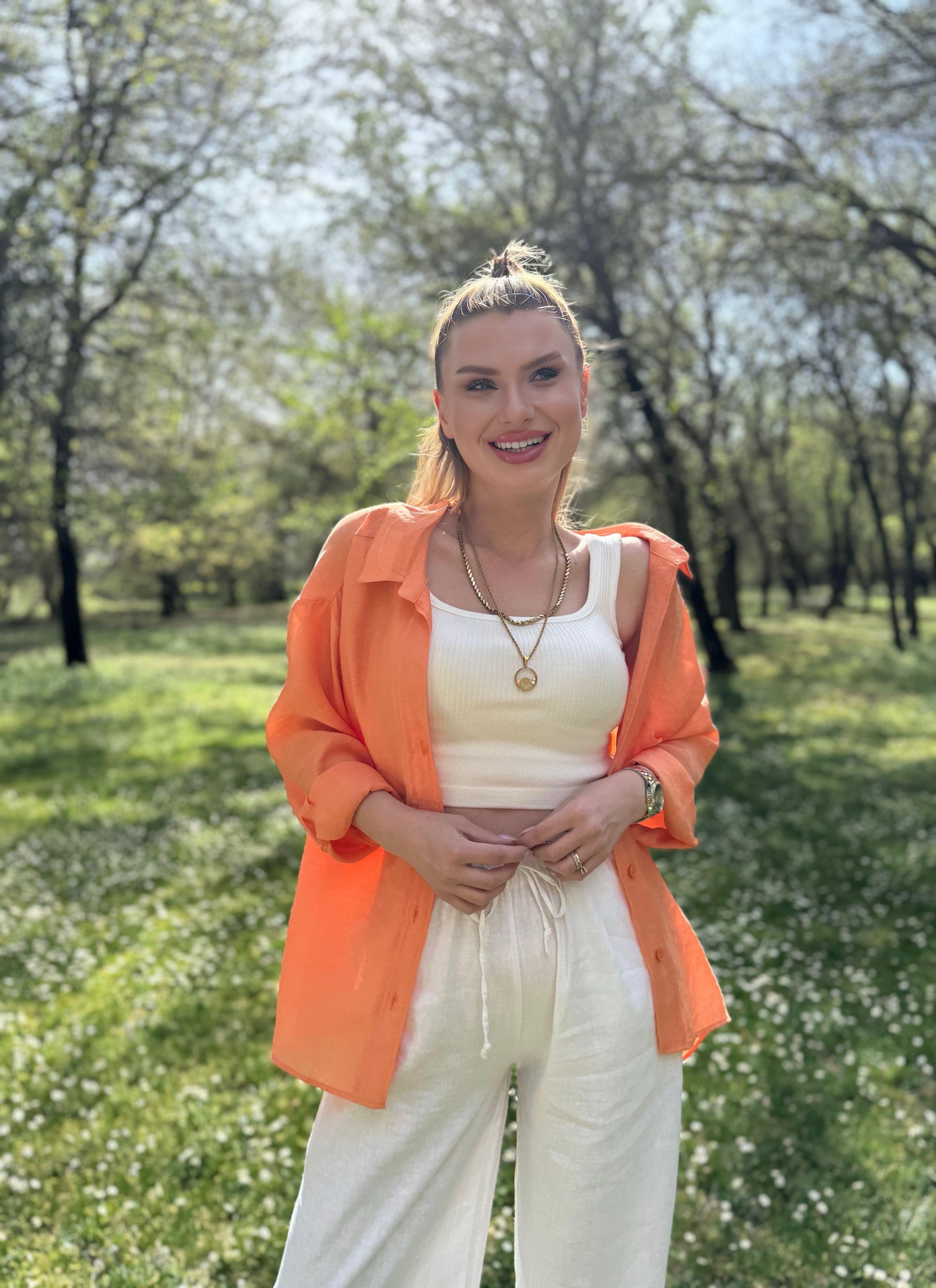 GömlekViral Tensel Salaş Gömlek - Oranj