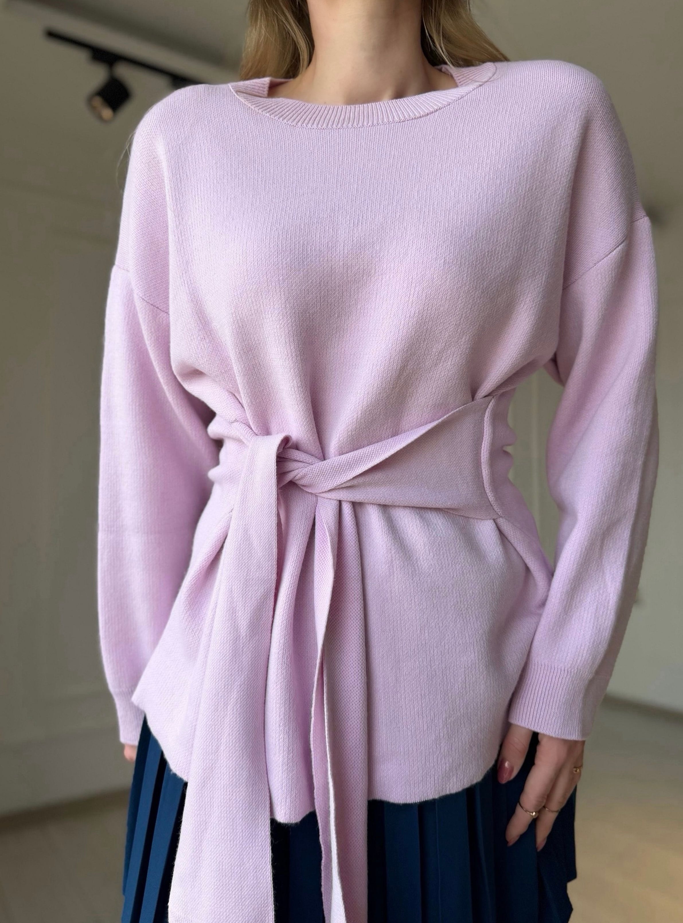 Kazak & HırkaPembe Bisiklet Yaka Kuşak Bağlamalı Oversize Kazak