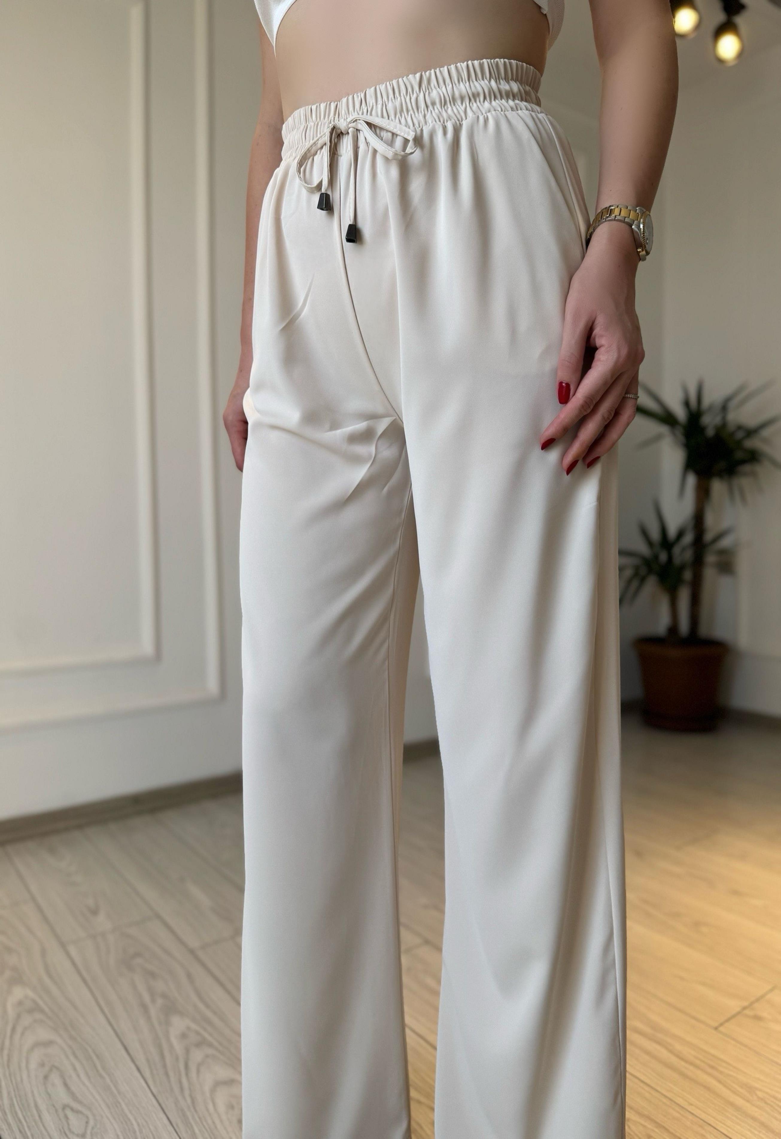 PantolonBeli Lastikli Bol Paça Pantolon - Taş
