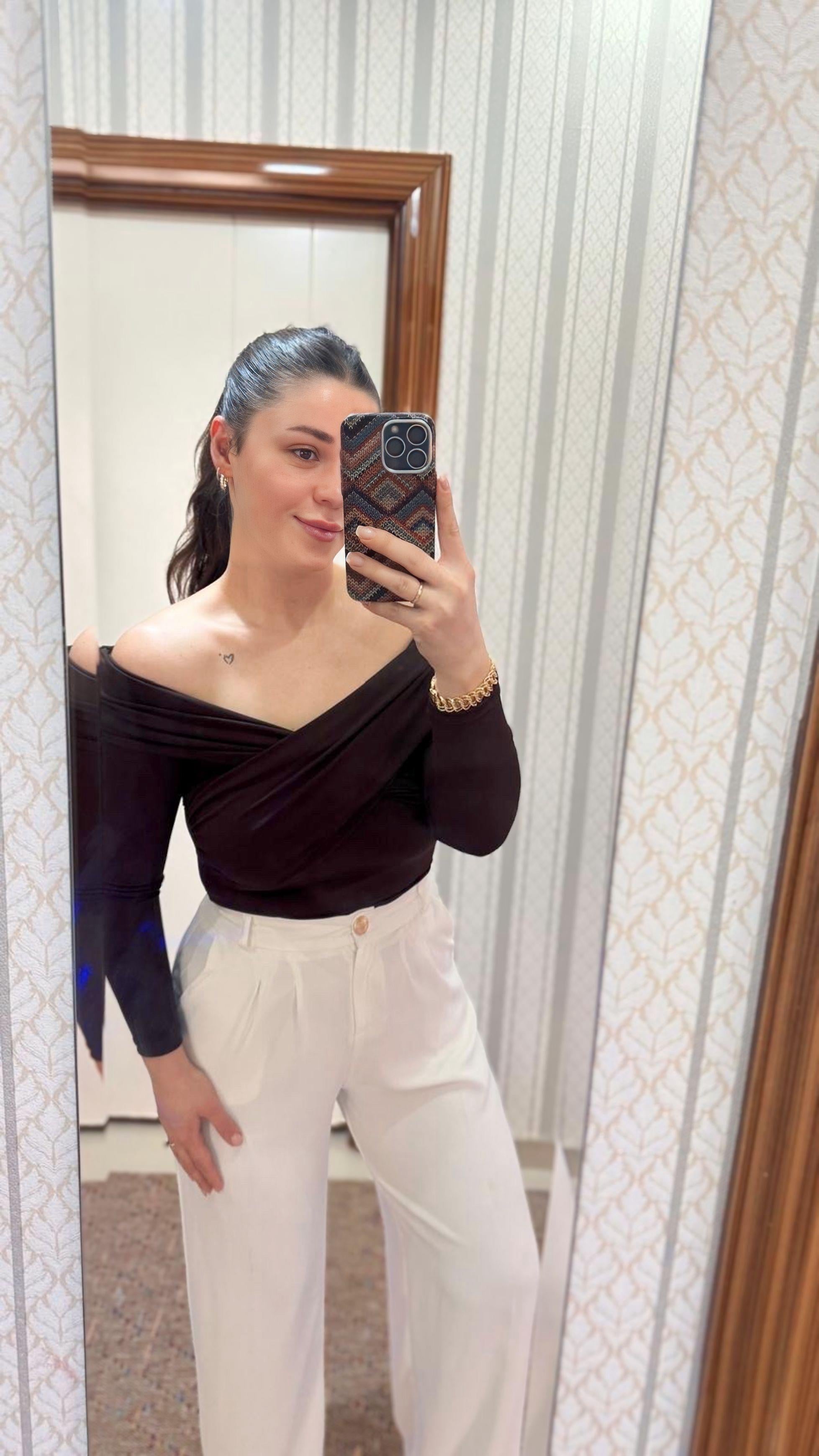 PantolonGold Düğme Detaylı Palazzo Pantolon - Ekru