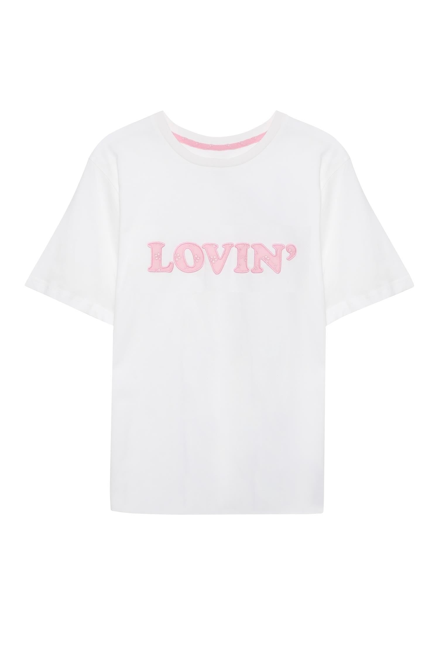 Pembe Nakış Detaylı T-shirt - BeyazTshirtPembe Nakış Detaylı T-shirt - Beyaz