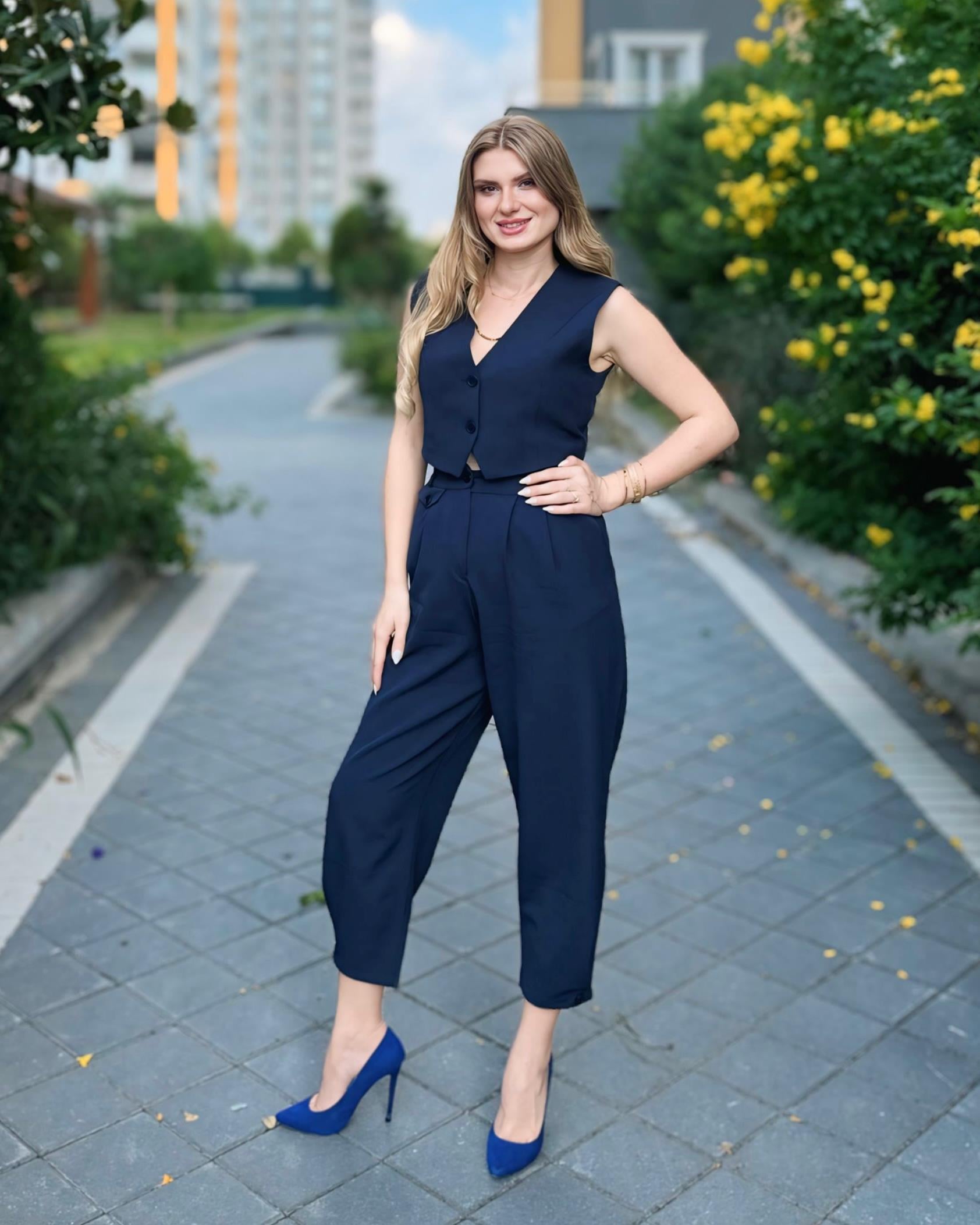Pile Detaylı Pantolon - LacivertPantolonAura