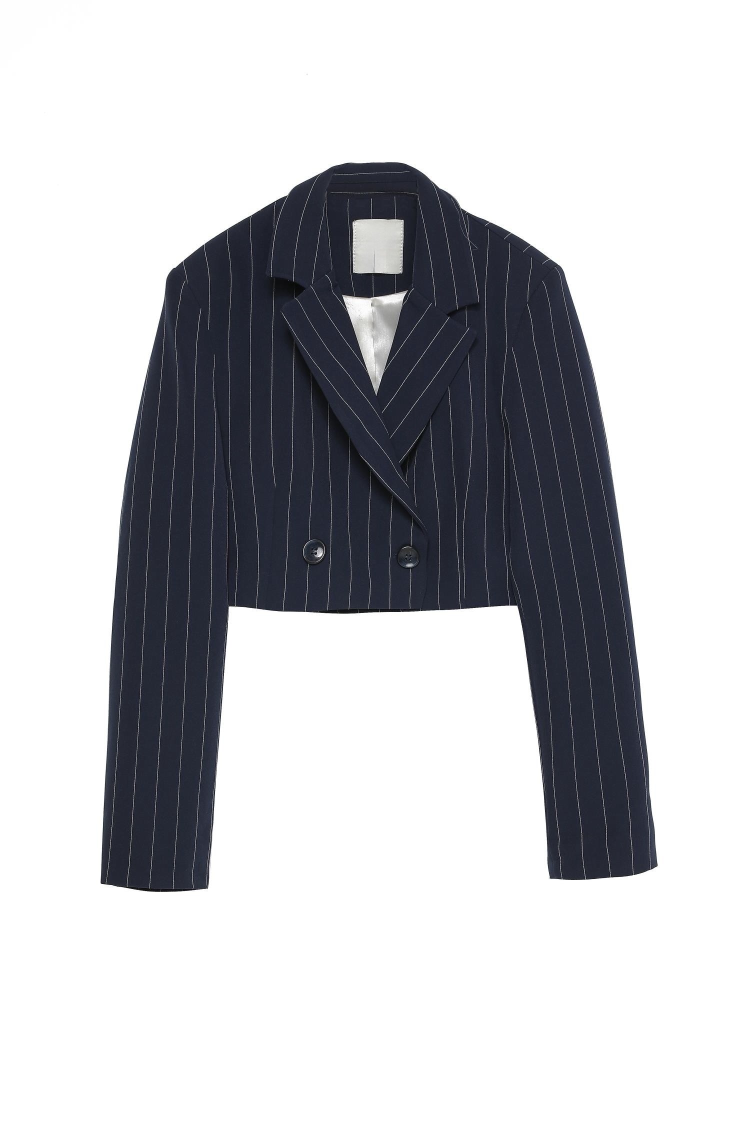 Premium Çizgili Crop Ceket - LacivertCeketPremium Çizgili Crop Ceket - Lacivert