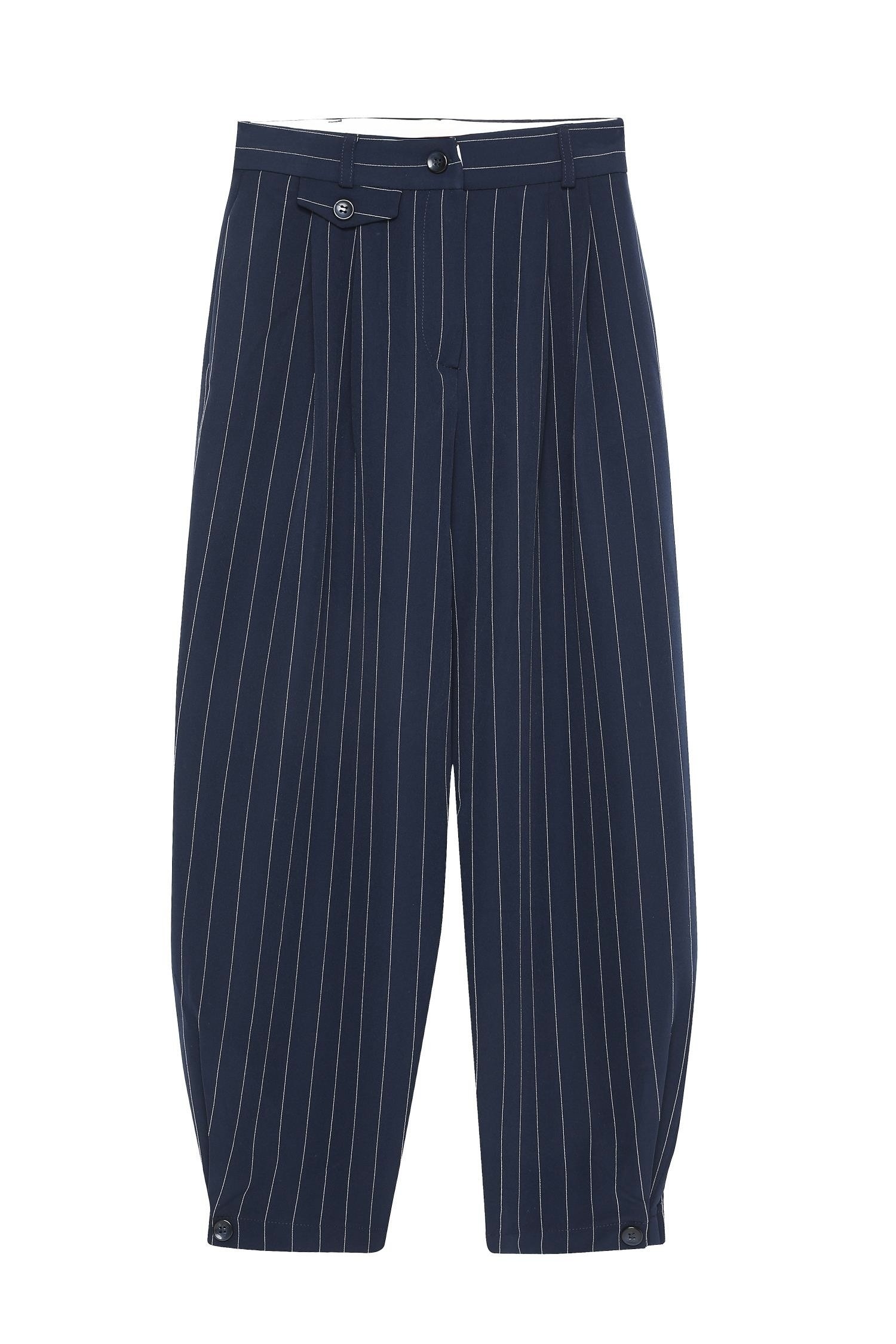 Premium Çizgili Pile Detaylı Pantolon - LacivertPantolonPremium Çizgili Pile Detaylı Pantolon - Lacivert