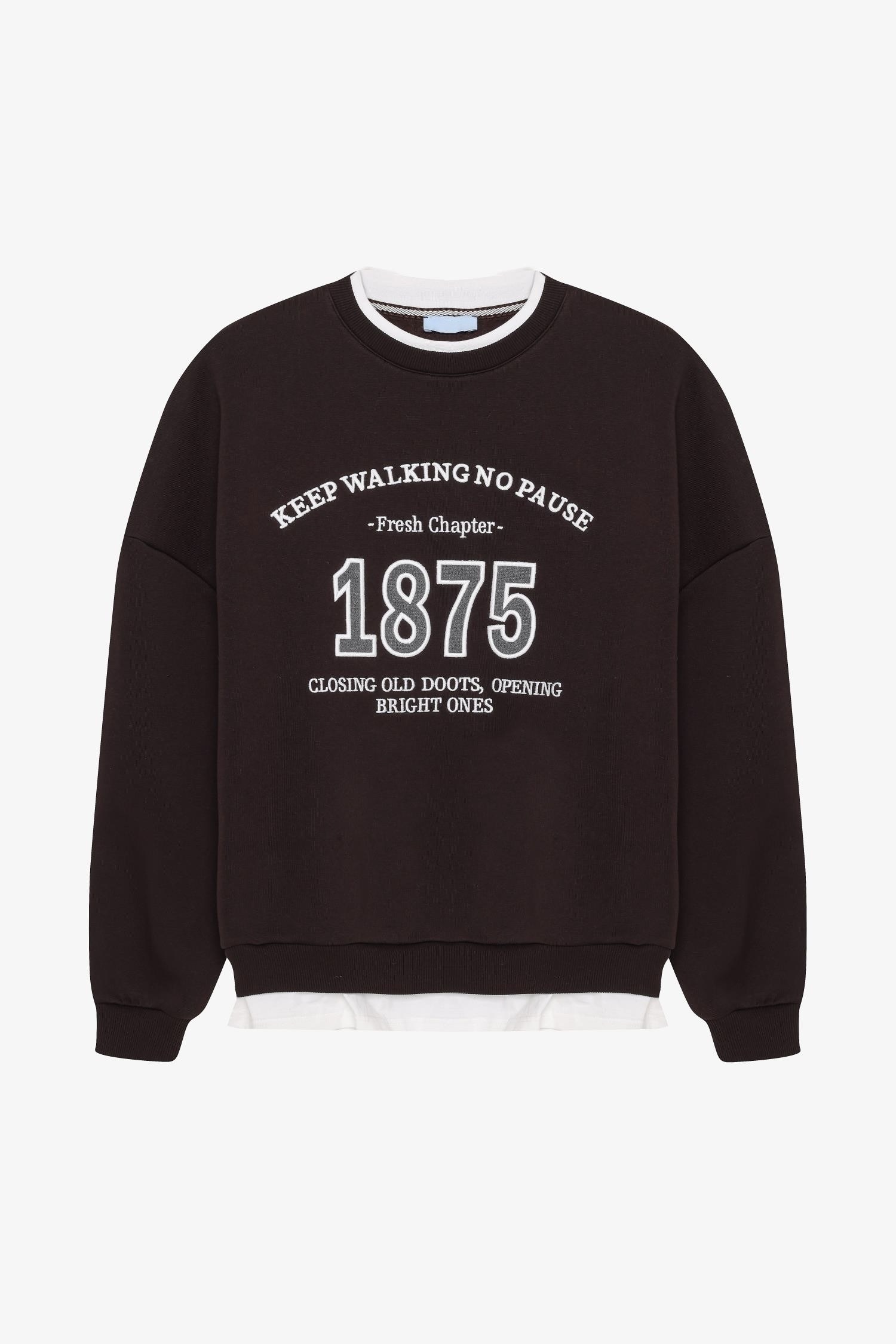 SweatshirtAcı Kahve Nakış Detaylı İçi Tshirt Görünümlü Sweatshirt