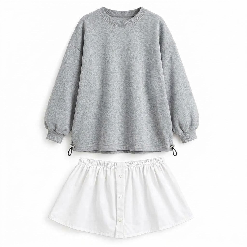 SweatshirtGri Çıkarılabilir Gömlek Detaylı Bisiklet Yaka Sweatshirt