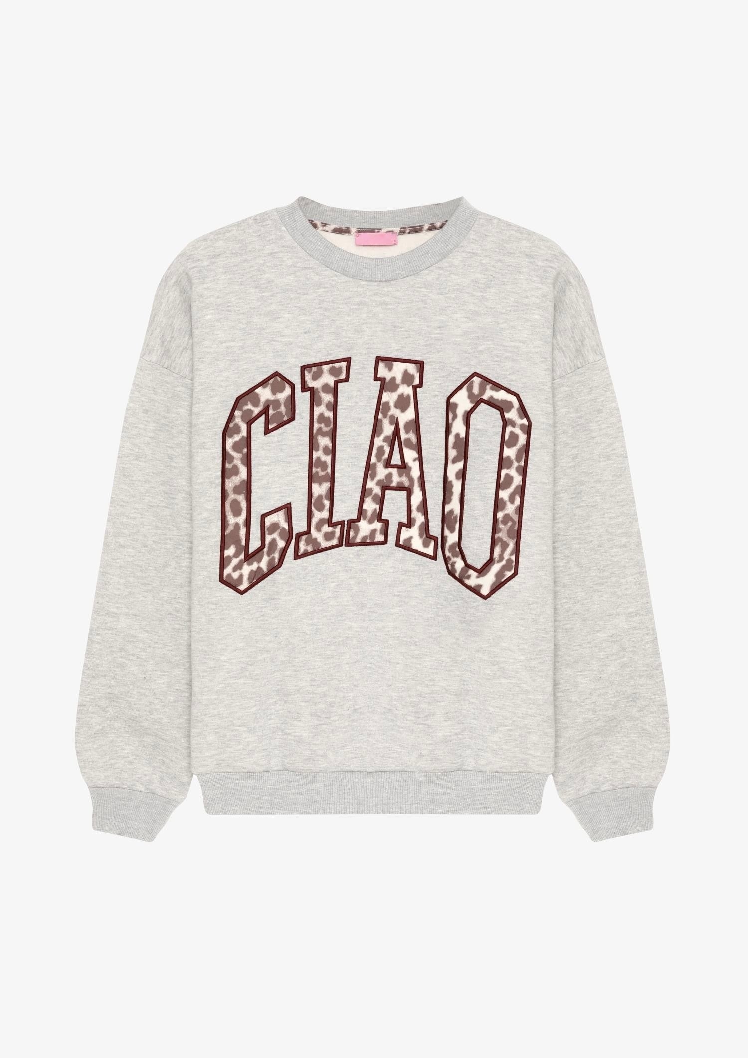 SweatshirtLeopar Desen Yazı Baskılı Oversize Sweatshirt - Gri