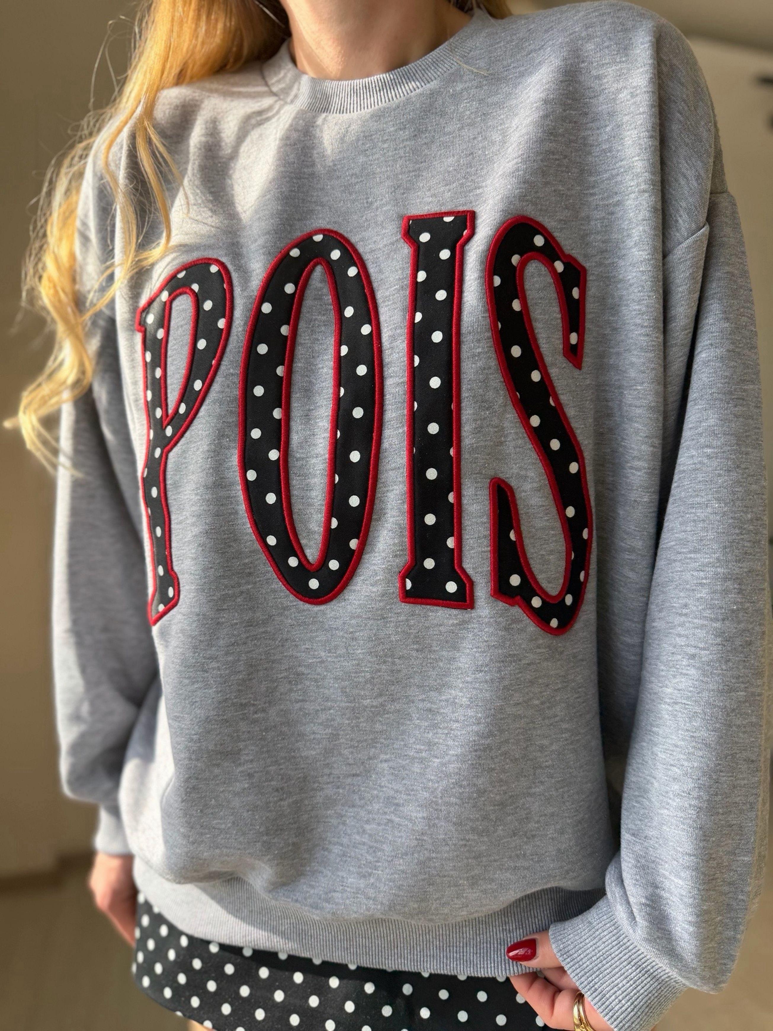 SweatshirtPuantiye Desen Nakış İşlemeli Oversize Sweatshirt - Gri