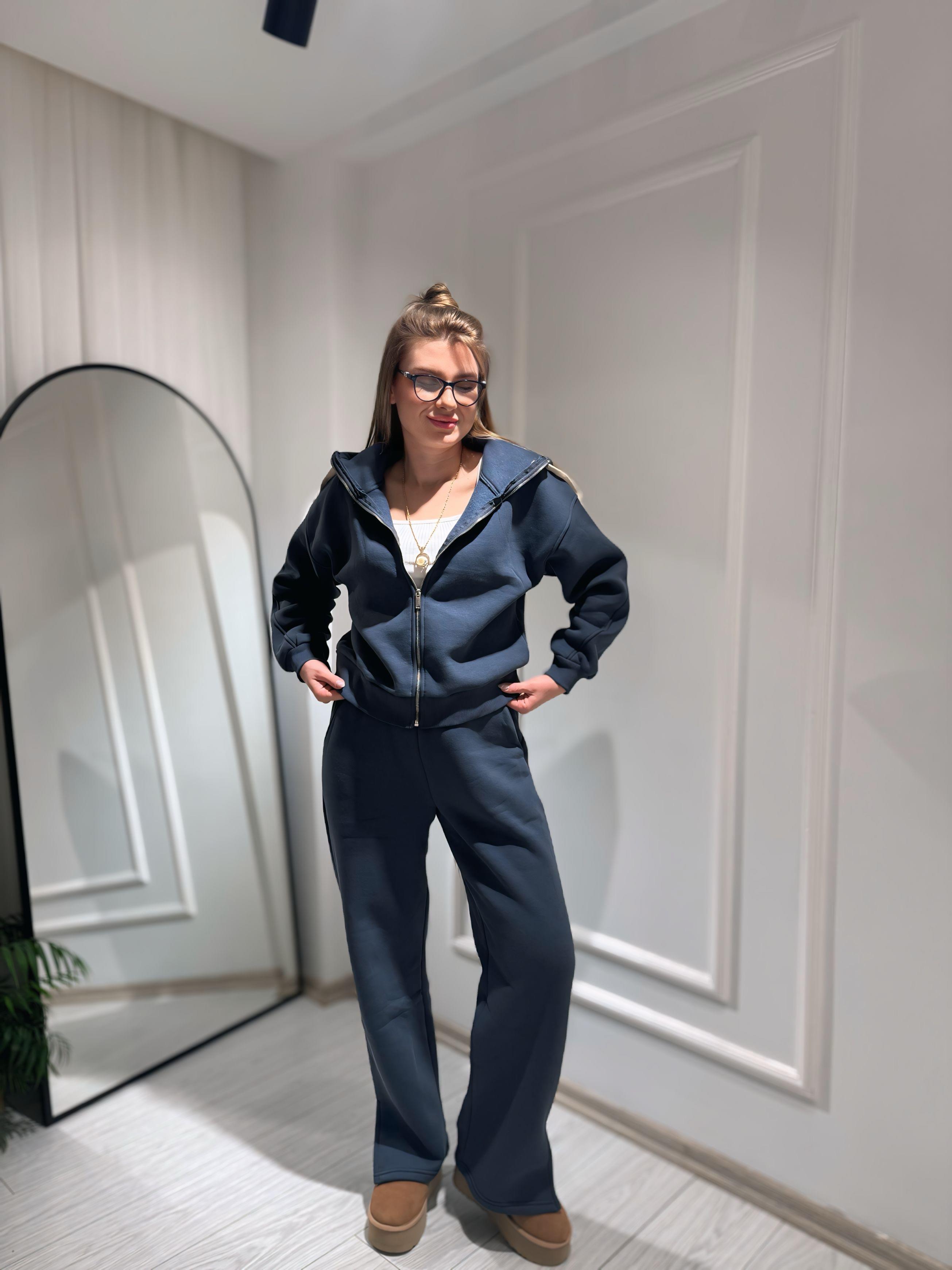 TAKIMAntrasit Premium 3 İplik Fermuarlı Sweatshirt Ceket Pantolon Takım