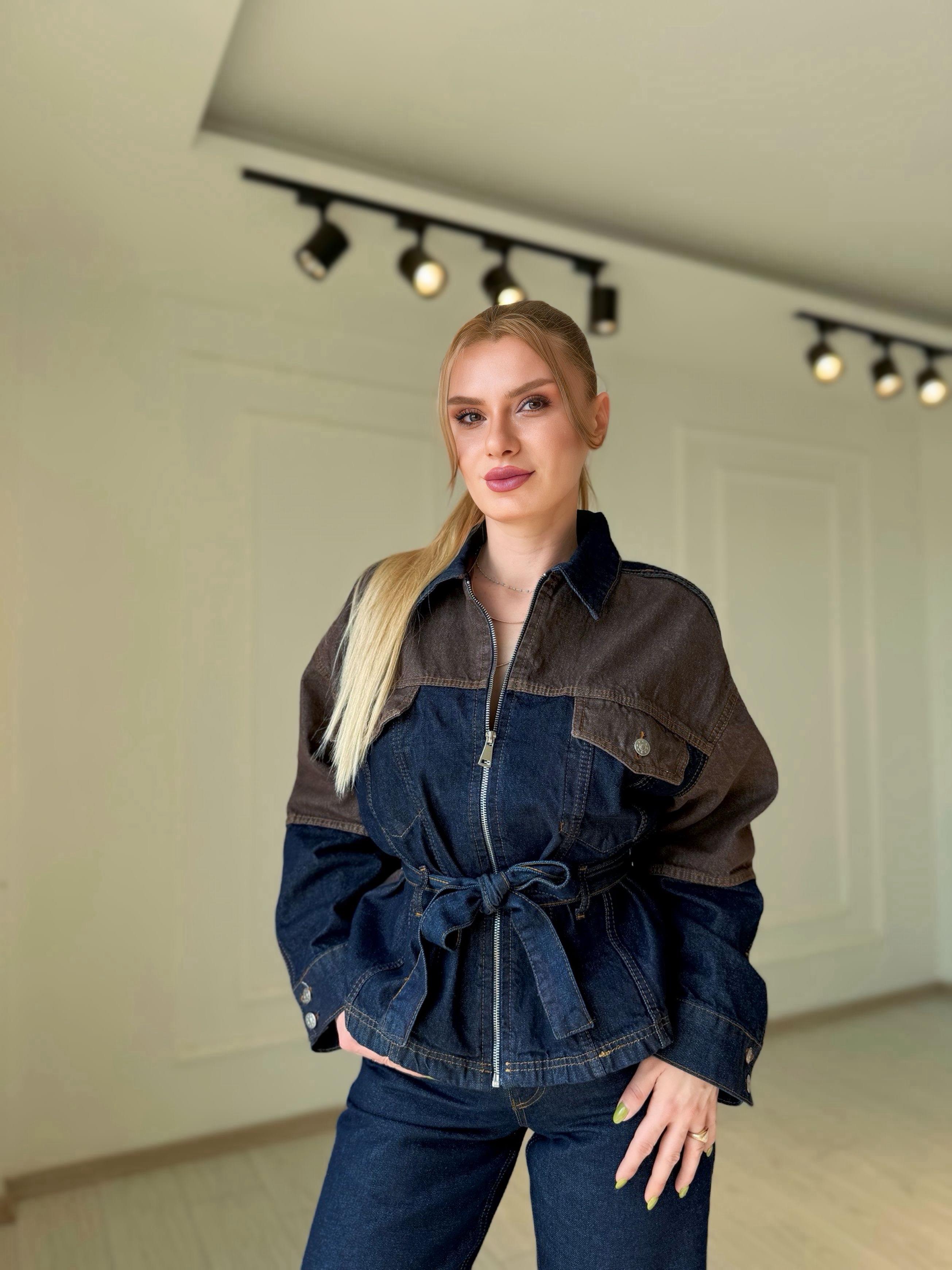 TAKIMDenim Kahve Detaylı Ceket Pantolon Takım