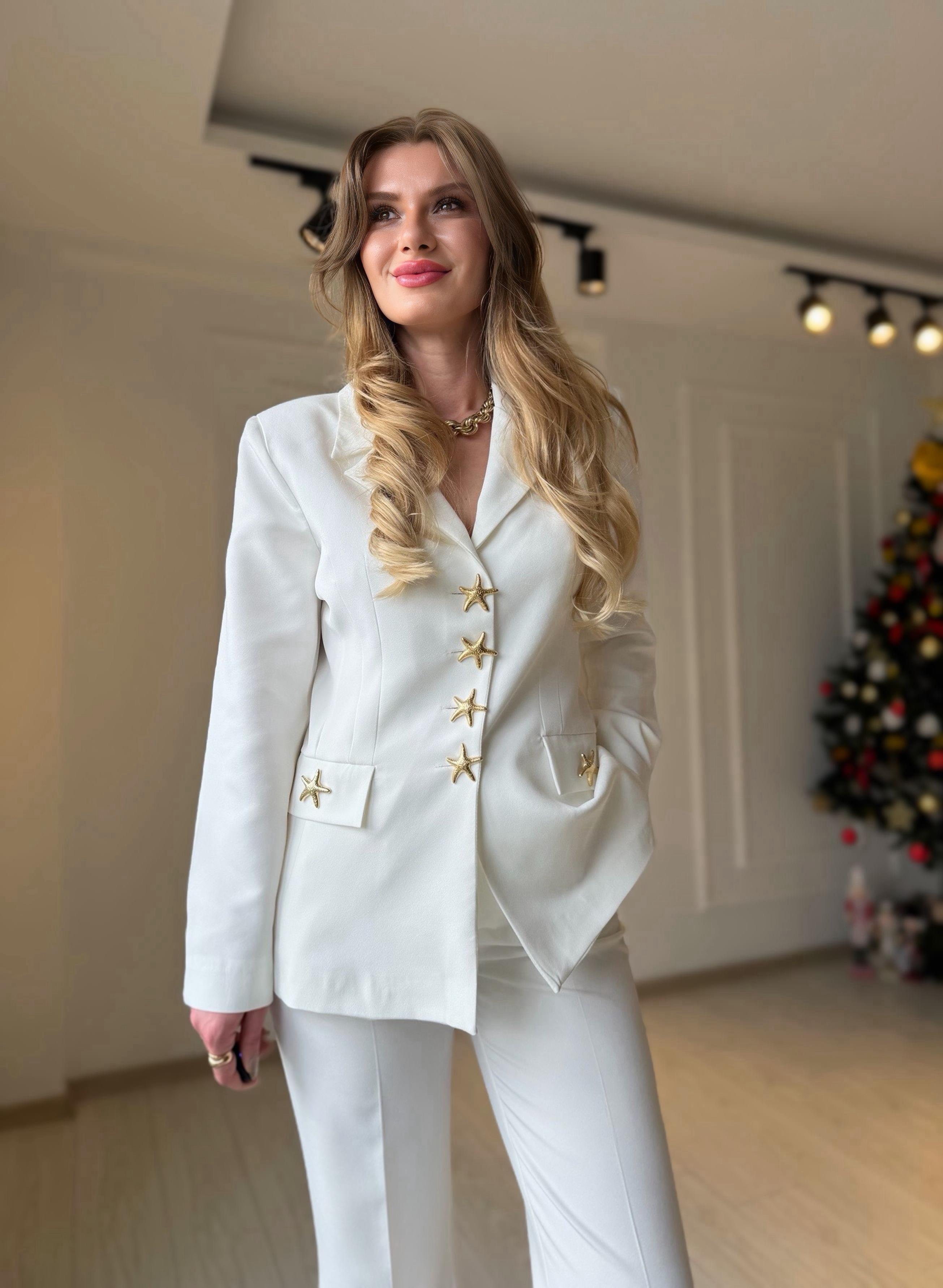 TAKIMGolden Star Ekru Blazer Palazzo Takım