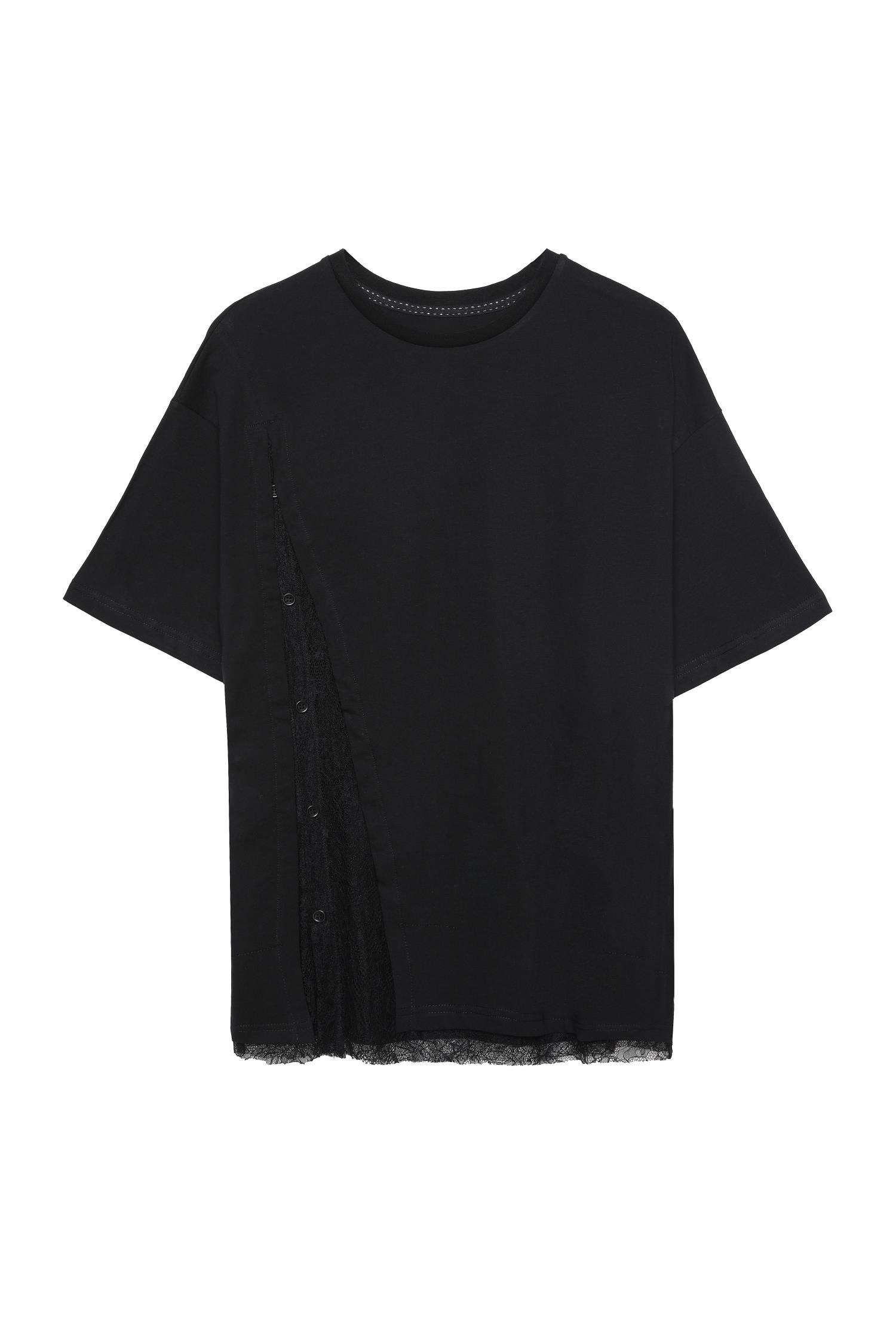 TshirtSiyah Dantel Detaylı T-Shirt