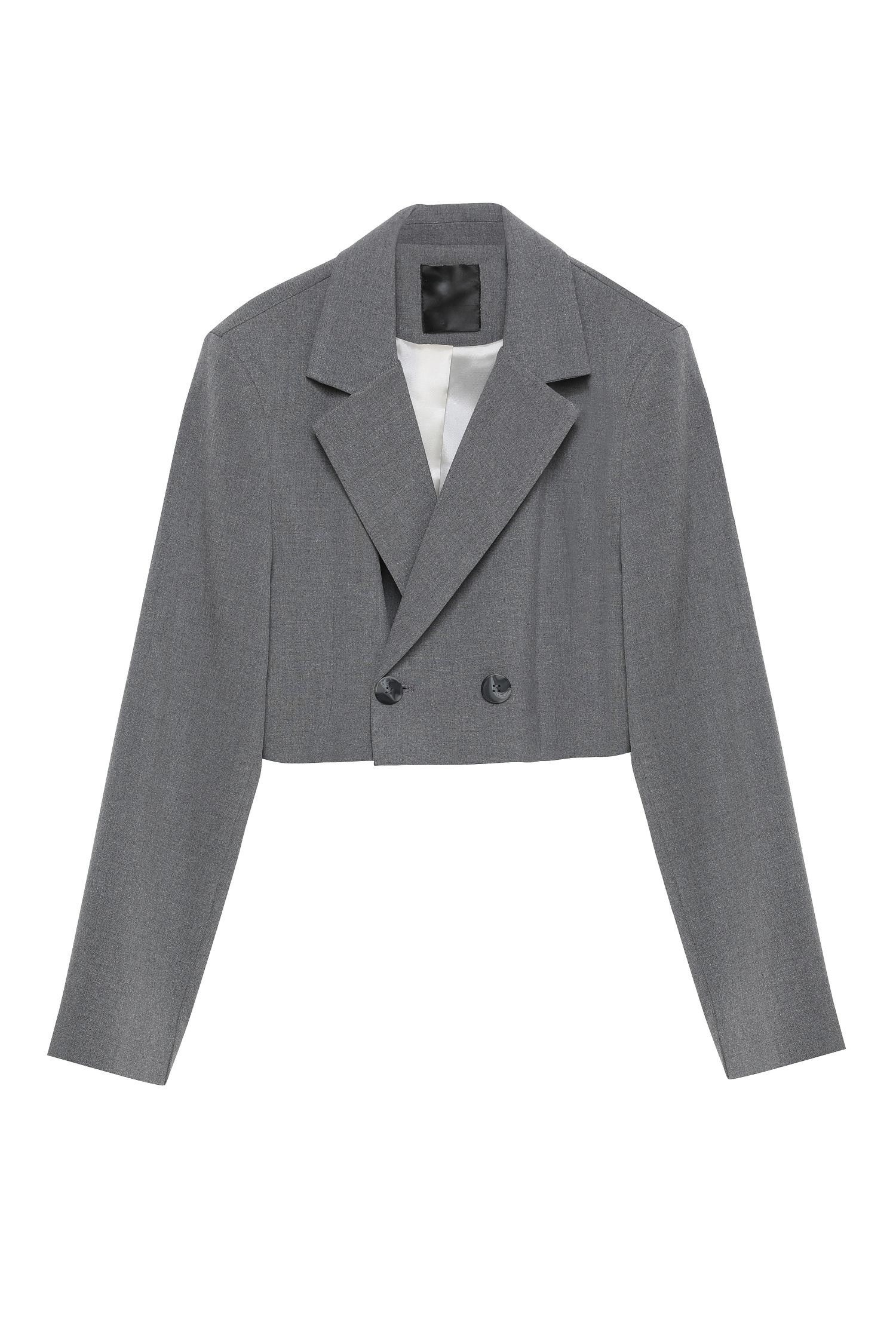 Vatka Detaylı Crop Blazer Ceket - GriCeketVatka Detaylı Crop Blazer Ceket - Gri