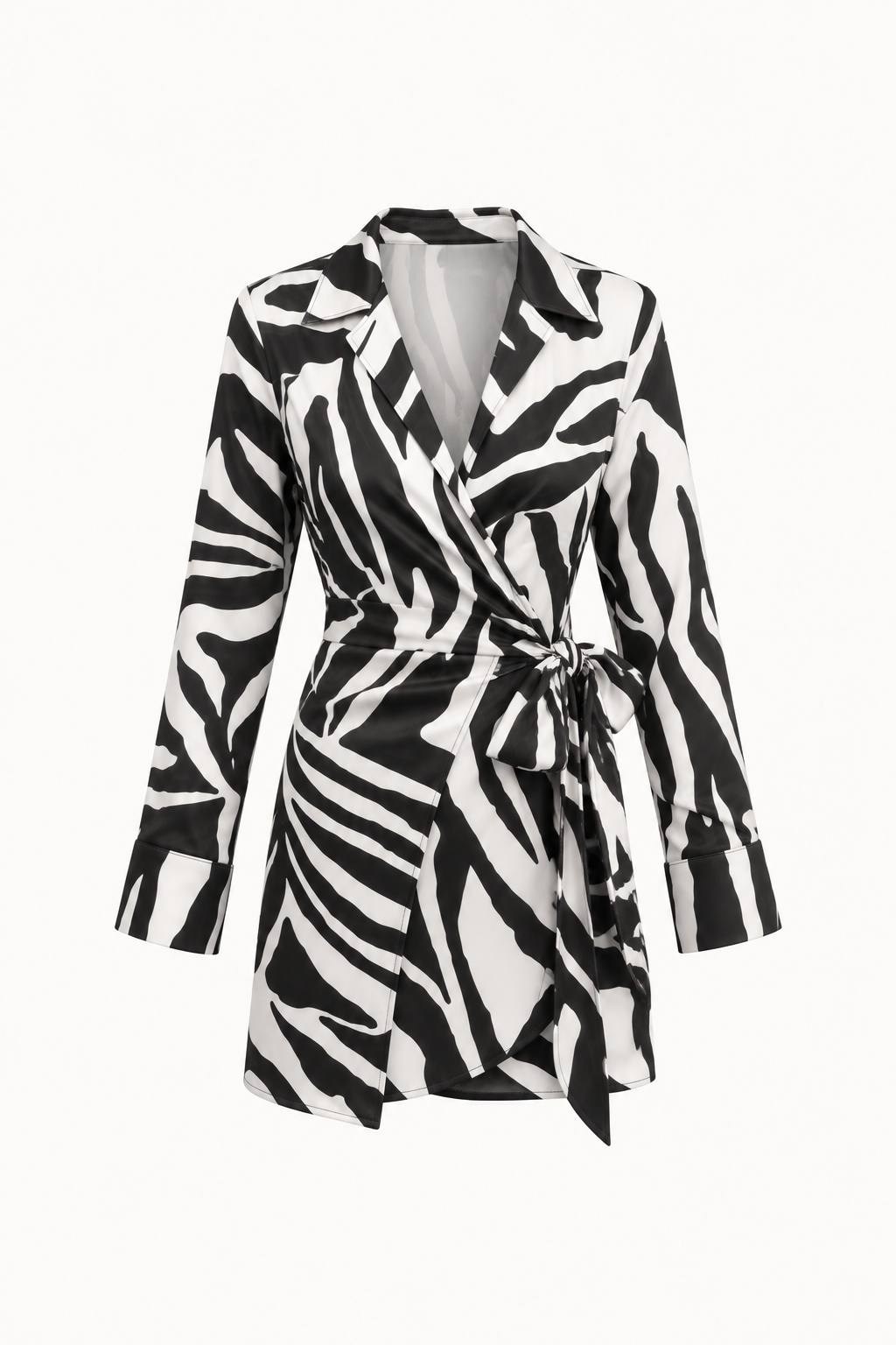 Zebra Desenli Gömlek Yaka Saten Elbise ELBİSEZebra Desenli Gömlek Yaka Saten Elbise 